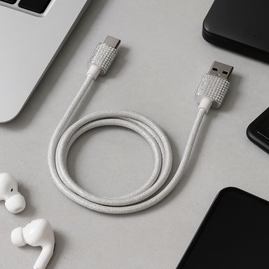 Cable de carga y datos tipo c nailon reforzado plateado 1 m 25 w diamond like -  Miniso