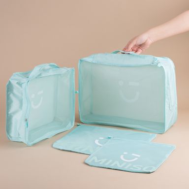 Set bolsas de viaje textiles verde aqua 40x30 cm, 31x21 cm, 26x26 cm, 34x28 cm 4 piezas -  Miniso