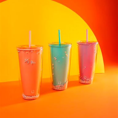 Vaso con tapa y sorbete doble capa plástico coral 730 ml -  Miniso