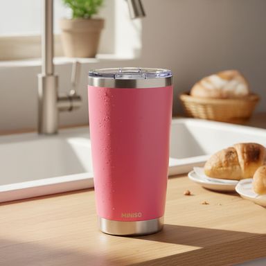 Vaso térmico con tapa dopamine acero inoxidable rosa 560 ml doble pared -  Miniso