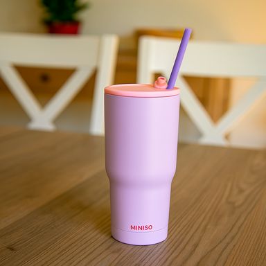 Vaso con tapa y sorbete térmico acero inoxidable lila 600 ml -  Miniso