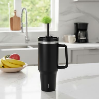 Vaso térmico con asa y tapa black & white acero inoxidable negro 1250 ml doble pared -  Miniso