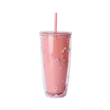 Vaso con tapa y sorbete doble capa plástico coral 730 ml -  Miniso