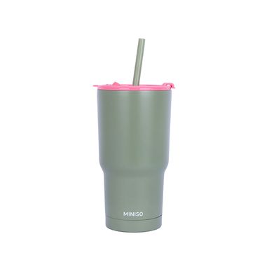Vaso con tapa y sorbete doble pared acero inoxidable verde 580 ml -  Miniso