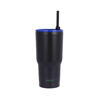 Vaso con tapa y sorbete térmico acero inoxidable negro 600 ml -  Miniso