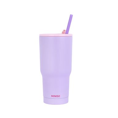 Vaso con tapa y sorbete térmico acero inoxidable lila 600 ml -  Miniso