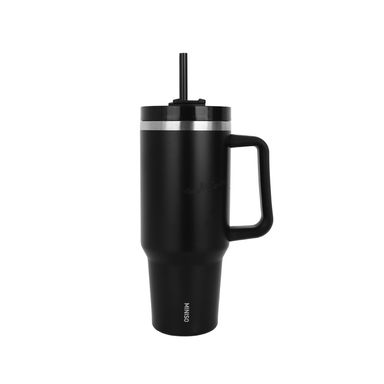 Vaso térmico con asa y tapa black & white acero inoxidable negro 1250 ml doble pared -  Miniso