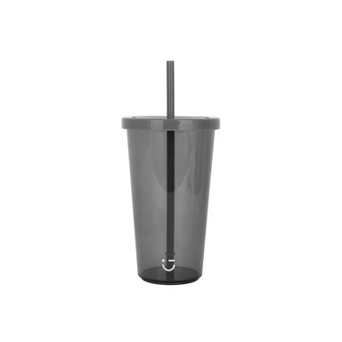 Vaso con tapa y sorbete plástico gris 600 ml -  Miniso