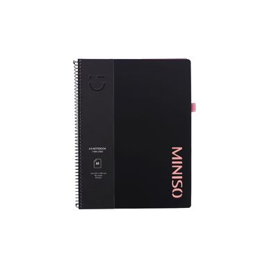 Libreta de espiral pasta suave minimalism black negra 21.9x29.5 cm rayas 96 hojas -  Miniso