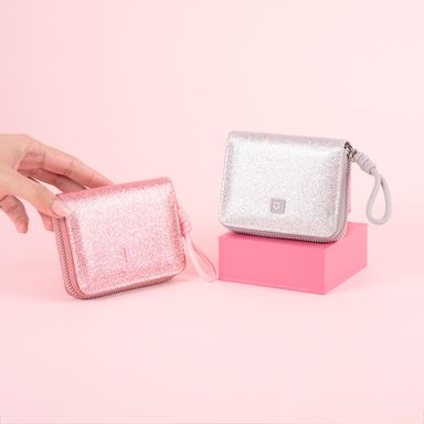 Cartera corta para mujer miniso serie moon & stars glitter rosa -  Miniso