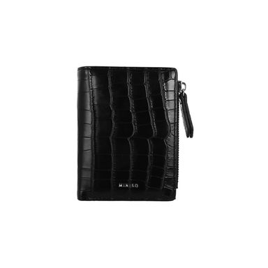 Cartera corta con cierre para mujer miniso tipo piel cocodrilo glossy negro -  Miniso