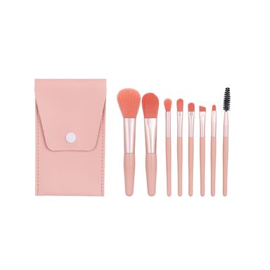 Kit brochas de maquillaje con funda sintéticas rosa 8 piezas -  Miniso