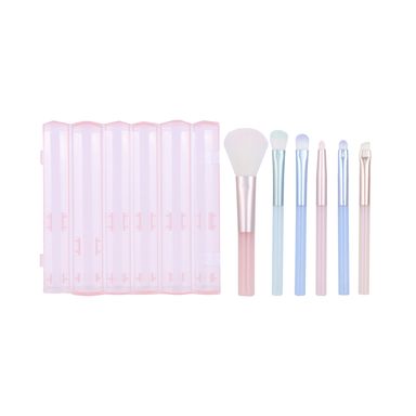 Kit brochas de maquillaje con estuche macaron sintéticas rosa 6 piezas -  Miniso