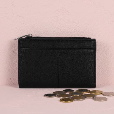 Cartera para mujer tipo piel sintética negra 15x10x2 cm - Miniso