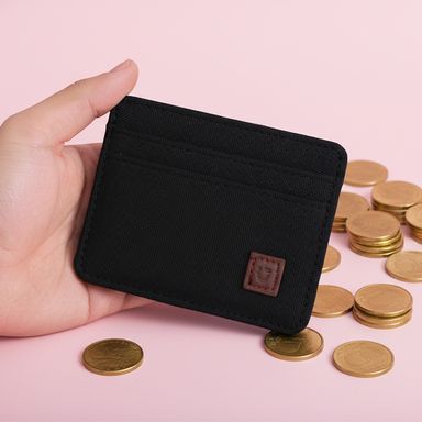 Tarjetero tipo mezclilla textil negro 11x8x1 cm classic style -  Miniso