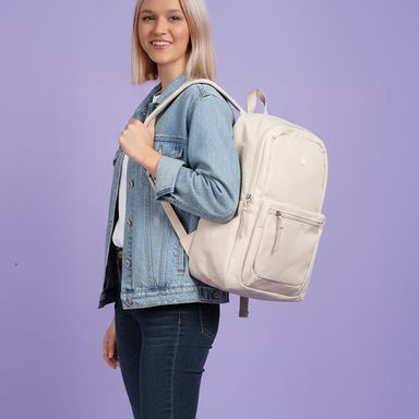 Mochila básica doble compartimento textil blanca 30x13x41 cm -  Miniso