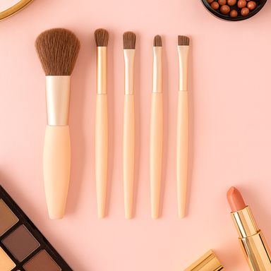 Kit brochas de maquillaje con estuche sintéticas beige 5 piezas -  Miniso