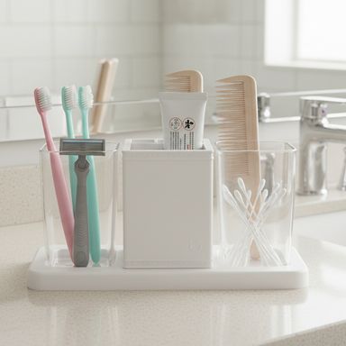 Set organizadores de baño sintético blanco 3 piezas -  Miniso