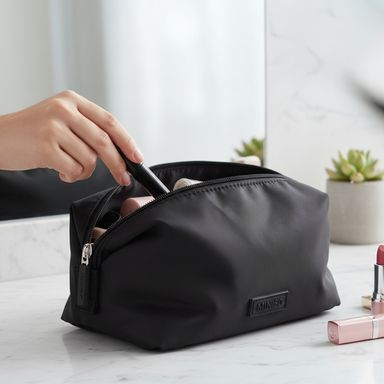 Cosmetiquera básica textil negra 18x9x11 cm -  Miniso