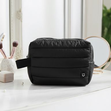 Cosmetiquera con asa acolchada textil negra 20x10x15 cm -  Miniso