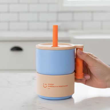 Vaso con tapa y sorbete acero inoxidable caqui 450 ml -  Miniso