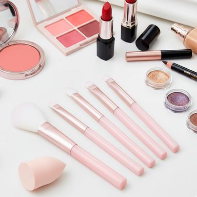 Kit brochas de maquillaje con estuche sintéticas rosas 6 piezas -  Miniso