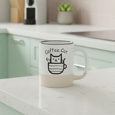Taza cute cate cerámica beige 520 ml -  Miniso