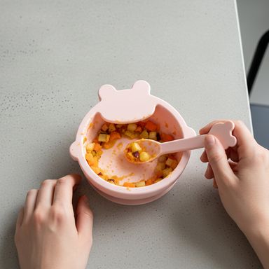Cuenco y cuchara de silicona serie candy color (osito) (rosa) -  Miniso