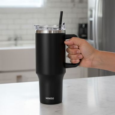 Tomatodo de acero de doble pared de estilo simple con sorbete de 1200 ml negra -  Miniso