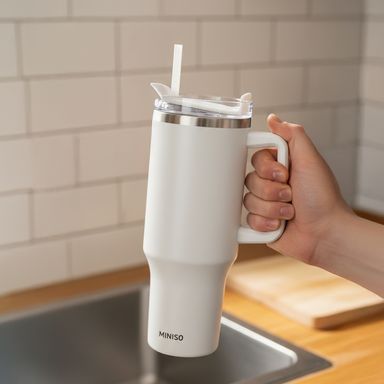 Tomatodo de acero de doble pared de estilo simple con sorbete de 1200 ml blanca -  Miniso