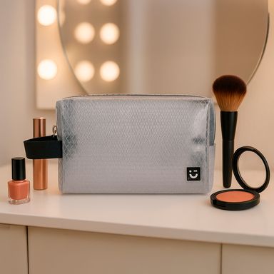 Cosmetiquera mediana con asa transparente con red negro -  Miniso