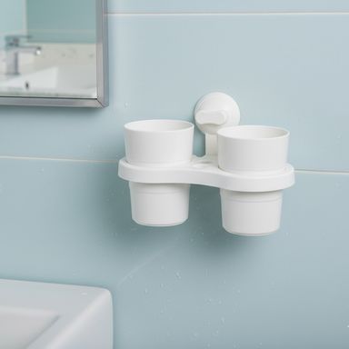 Accesorio para baño portavasos y cepillo de dientes de pared para dos personas beige -  Miniso