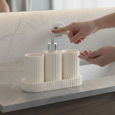 Accesorio para baño juego de accesorios de baño con diseño de columnas 4 piezas blanco -  Miniso