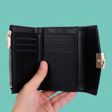 Cartera mediana para mujer miniso solapa con broche geométrico negro -  Miniso