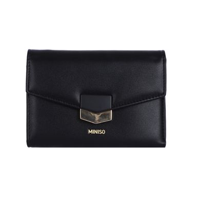 Cartera mediana para mujer miniso solapa con broche geométrico negro -  Miniso