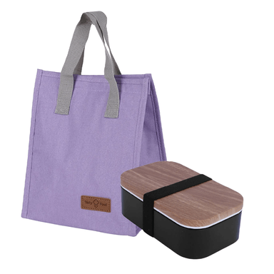Lonchera miniso estilo bolsita lisa morado y Taper con diseño de grano de madera negro - Miniso