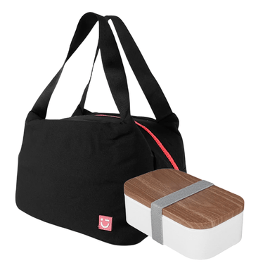 Lonchera miniso serie camping negro y Taper con diseño de grano de madera blanco - Miniso