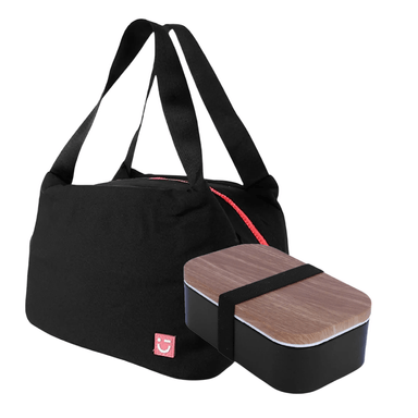 Lonchera miniso serie camping negro y Taper con diseño de grano de madera negro - Miniso