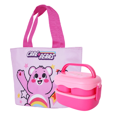 Lonchera care bears rosa y Taper de doble nivel plástico rosa 1600 ml alegrosita ositos cariñositos - Miniso