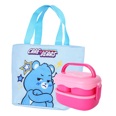 Lonchera care bears azul y Taper de doble nivel plástico rosa 1600 ml alegrosita ositos cariñositos - Miniso