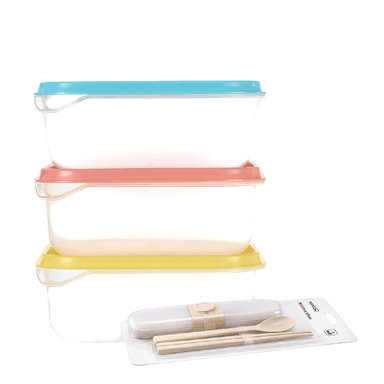 Taper de plástico color mixto 650ml 3 pzas y Set de cubiertos con estuche 3 pzs modelos mixtos - Miniso