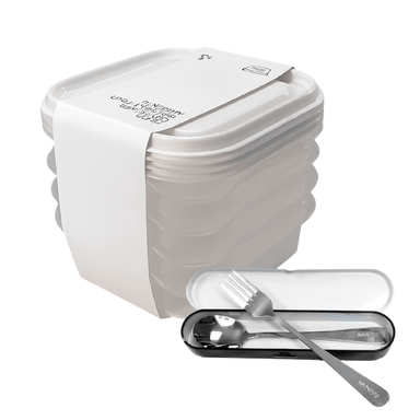 Taper de plástico color mixto 400ml 4 pzas y Set de cubiertos con estuche negro 3pzas - Miniso