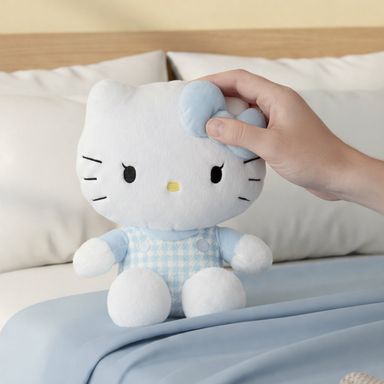 Peluche hello kitty 25 cm sentada pata de gallo azul serie sanrio -  Sanrio
