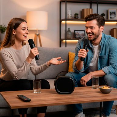 Parlante inalámbrico con micrófonos portátil sintética negra karaoke -  Miniso