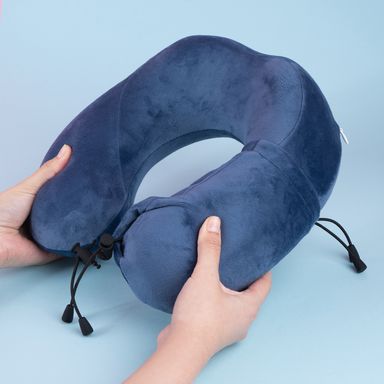 Almohada de viaje con funda memory foam azul 29x29 cm -  Miniso
