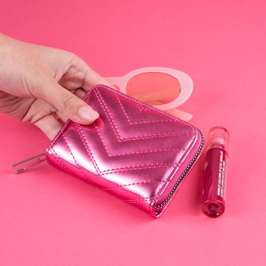 Cartera para mujer diseño metálico sintética rosa 11x8 cm -  Miniso