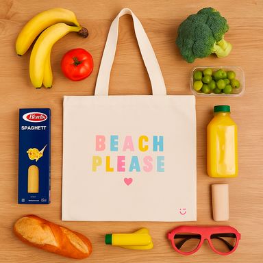 Bolsa de compras estampado tipográfico textil beige 38x34 cm -  Miniso