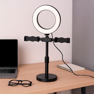 Aro de luz con doble soporte sintético negro 10x9x18 cm -  Miniso