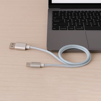 Cable de carga rápida y datos usb a tipo c sintético plateado 1 m 27 w -  Miniso