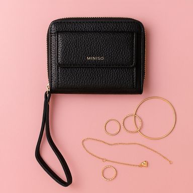 Cartera para mujer con monedero sintética negra 12x9x3 cm -  Miniso
